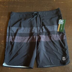 Travis Mathew “Al Carbon” Black and Gray Board Shorts